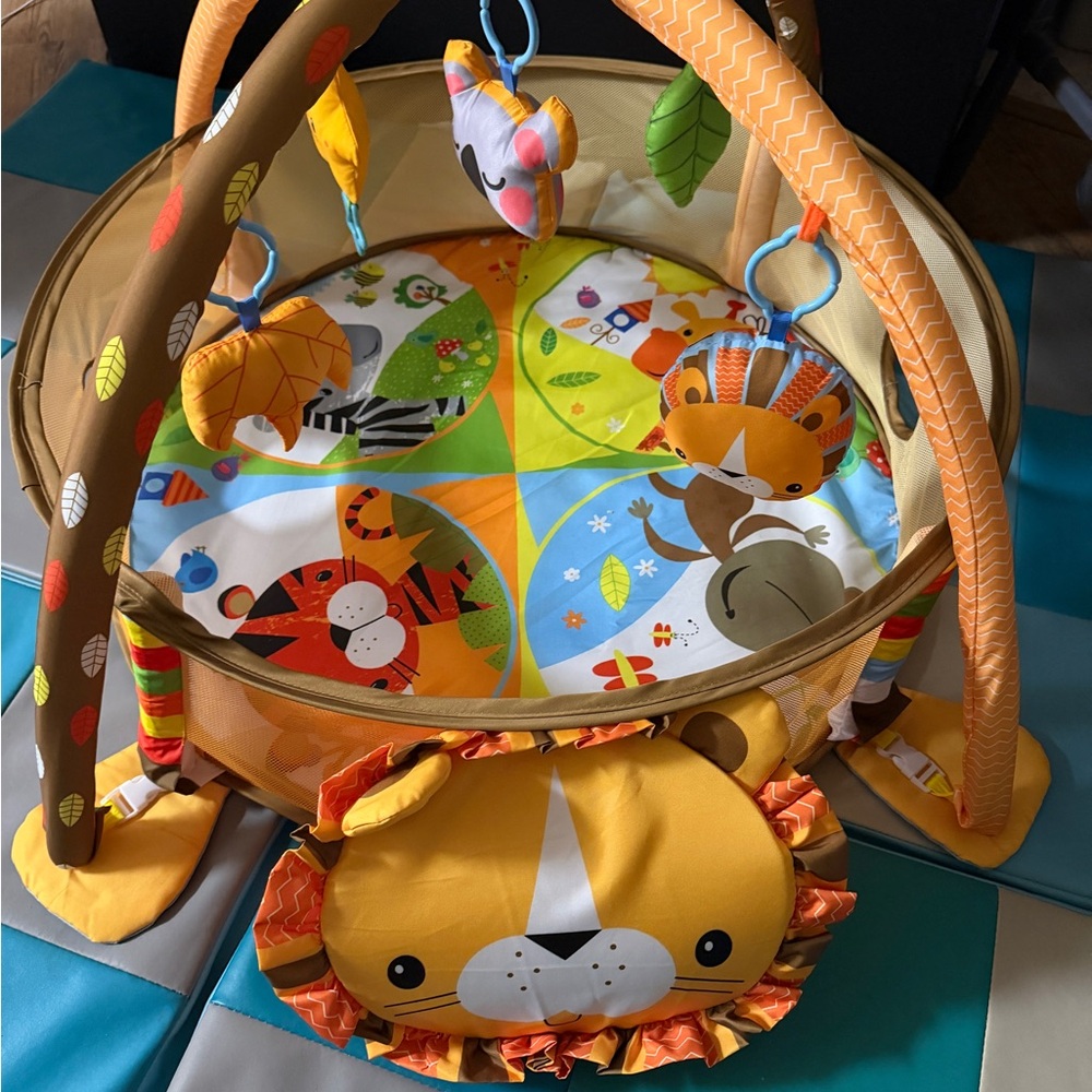 Lion-Themed Baby Play Mat & Activity Gym - Orange